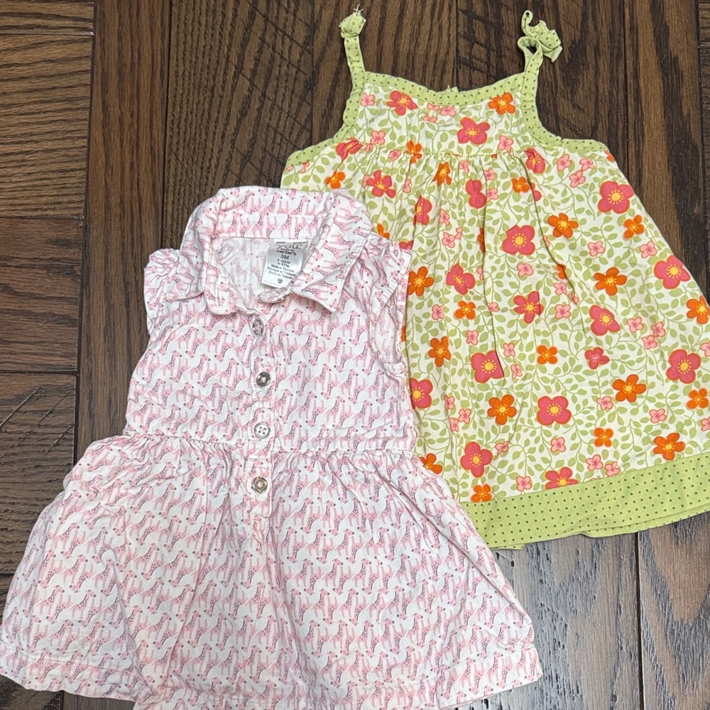 🦋💖LAST CHANCE💖🦋Gymboree Lime Green Floral and Carters Giraffe Printed Dress
